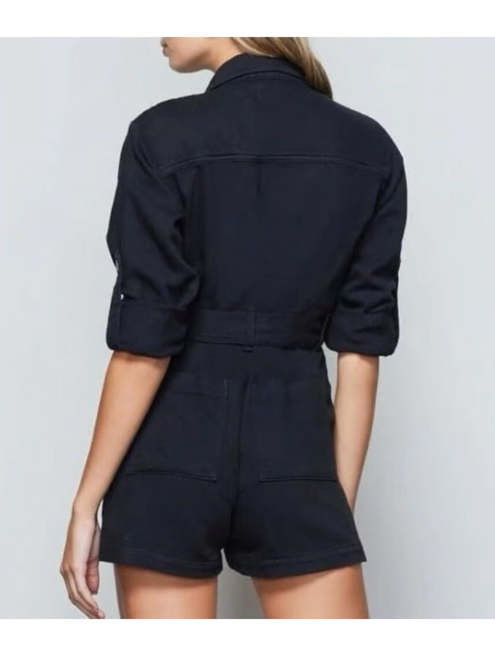 Good American Black Denim Cuff Sleeve Playsuit - Picture 2 of 8